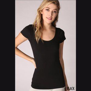 NEW Black Cap Sleeve Seamless Scoop Neck Top